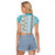 Hawaii Makahiki Turtle Raglan Cropped T Shirt Blue Tapa Pattern - Polynesian Pride