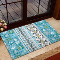 Hawaii Makahiki Turtle Rubber Doormat Blue Tapa Pattern - Polynesian Pride