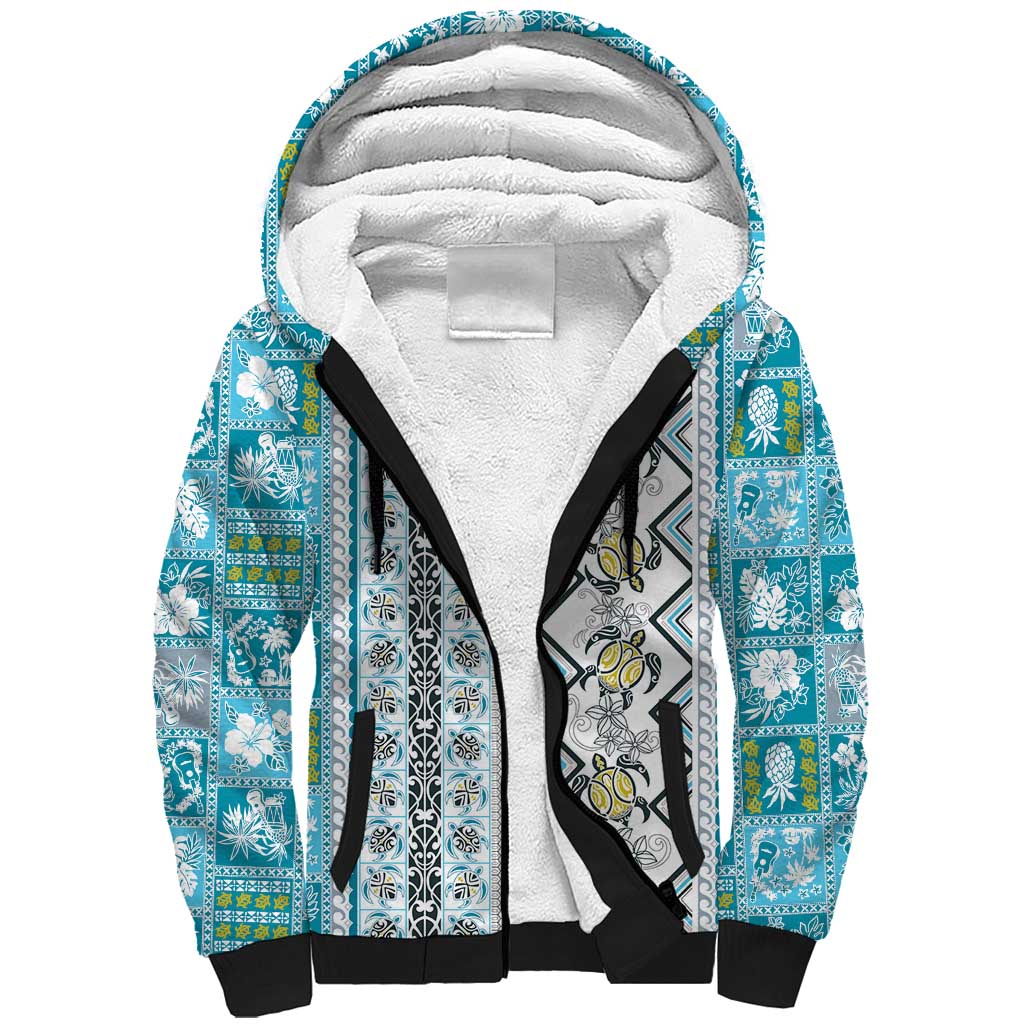 Hawaii Makahiki Turtle Sherpa Hoodie Blue Tapa Pattern LT05 Unisex Blue - Polynesian Pride