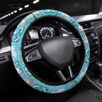 Hawaii Makahiki Turtle Steering Wheel Cover Blue Tapa Pattern - Polynesian Pride