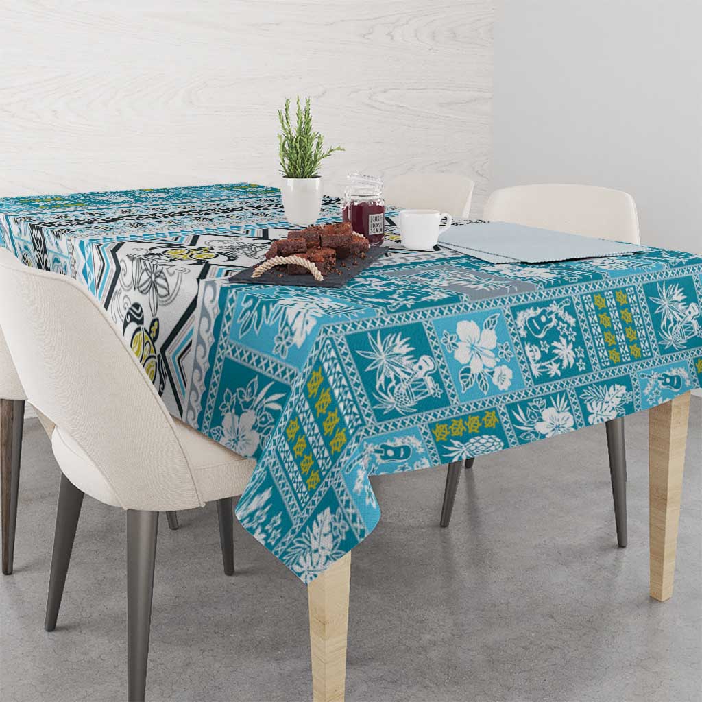 Hawaii Makahiki Turtle Tablecloth Blue Tapa Pattern - Polynesian Pride