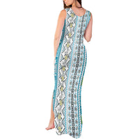Hawaii Makahiki Turtle Tank Maxi Dress Blue Tapa Pattern - Polynesian Pride