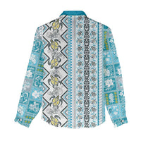 Hawaii Makahiki Turtle Women Casual Shirt Blue Tapa Pattern - Polynesian Pride