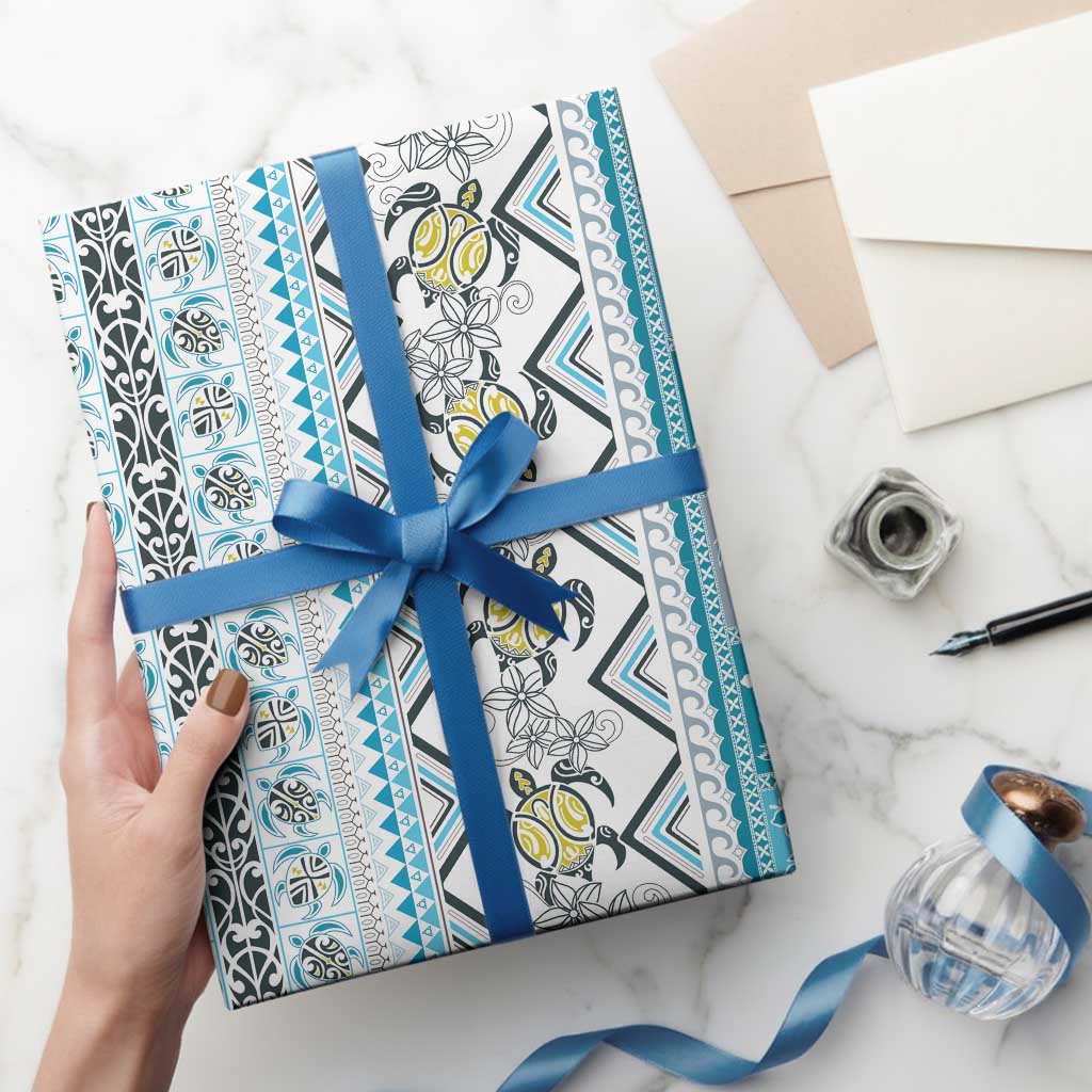 Hawaii Makahiki Turtle Wrapping Paper Blue Tapa Pattern - Polynesian Pride
