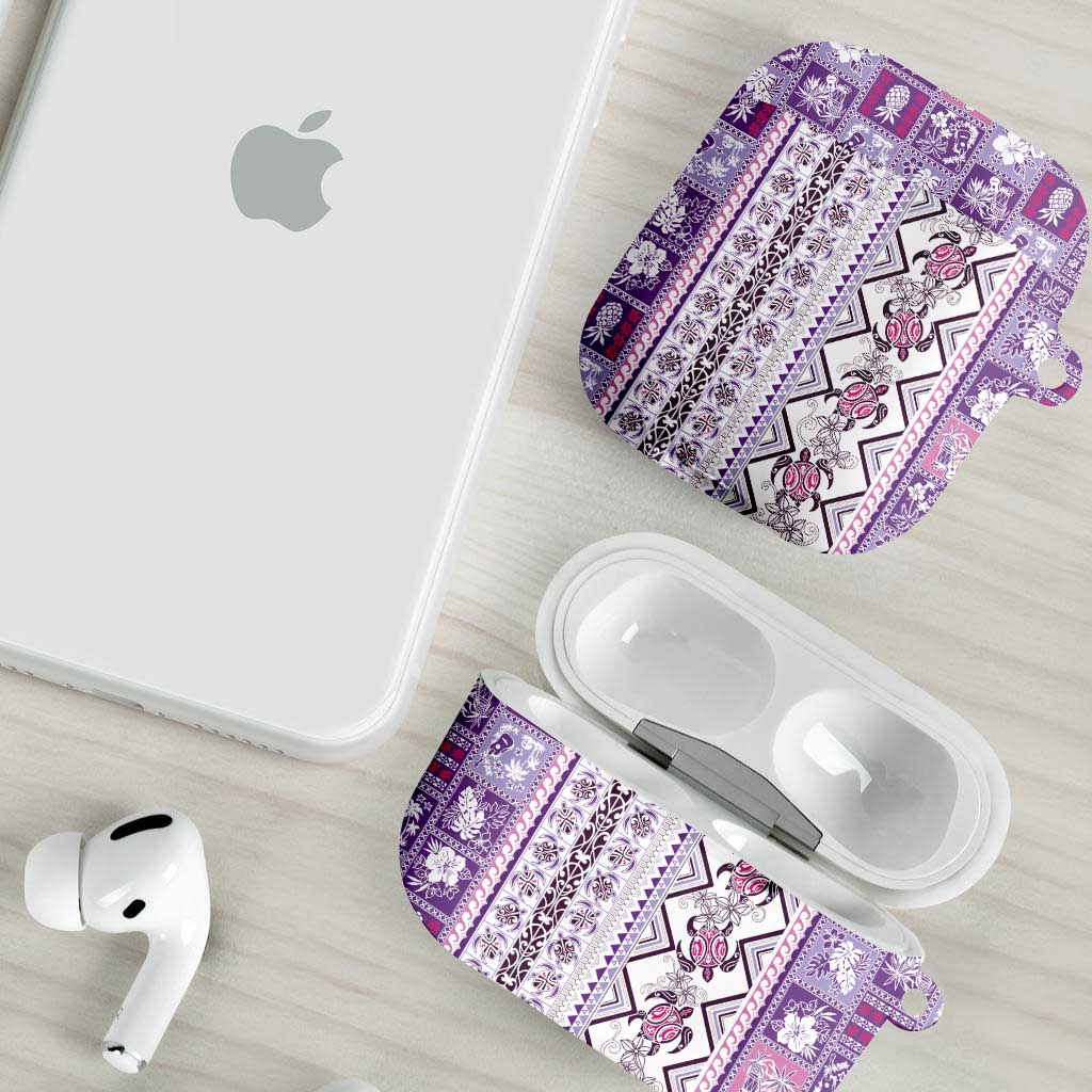 Hawaii Makahiki Turtle AirPods Case Violet Tapa Pattern - Polynesian Pride