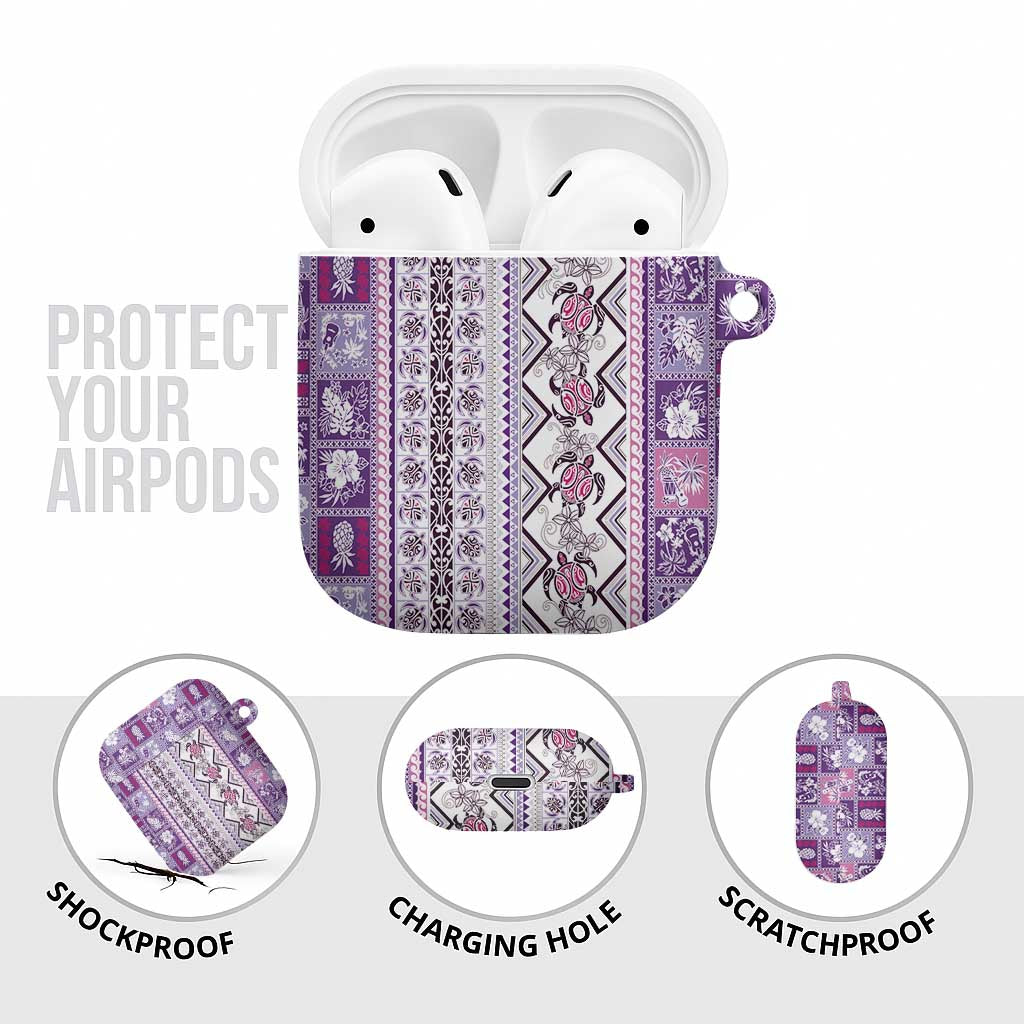 Hawaii Makahiki Turtle AirPods Case Violet Tapa Pattern - Polynesian Pride