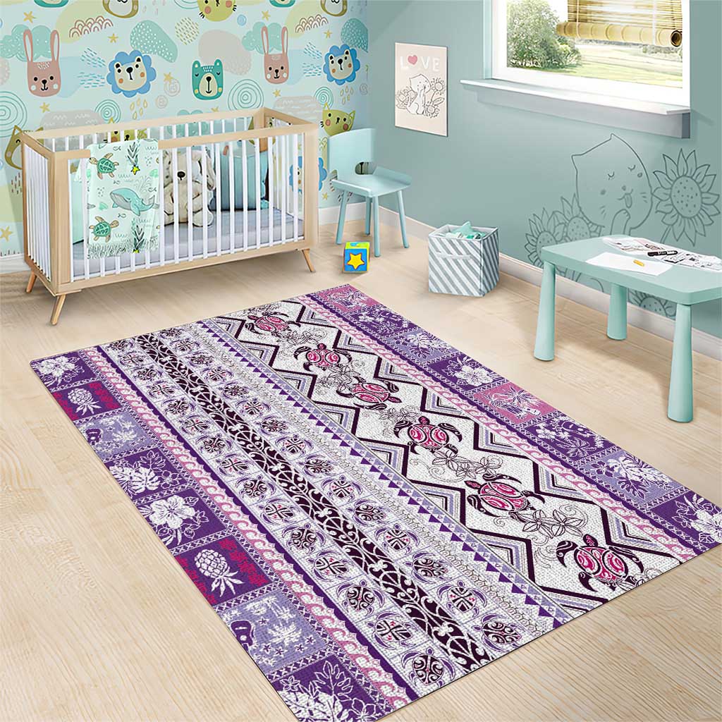 Hawaii Makahiki Turtle Area Rug Violet Tapa Pattern - Polynesian Pride