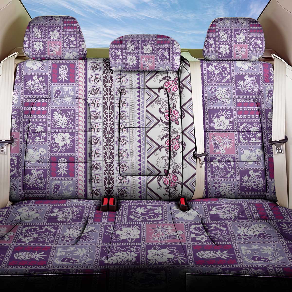 Hawaii Makahiki Turtle Back Car Seat Cover Violet Tapa Pattern - Polynesian Pride