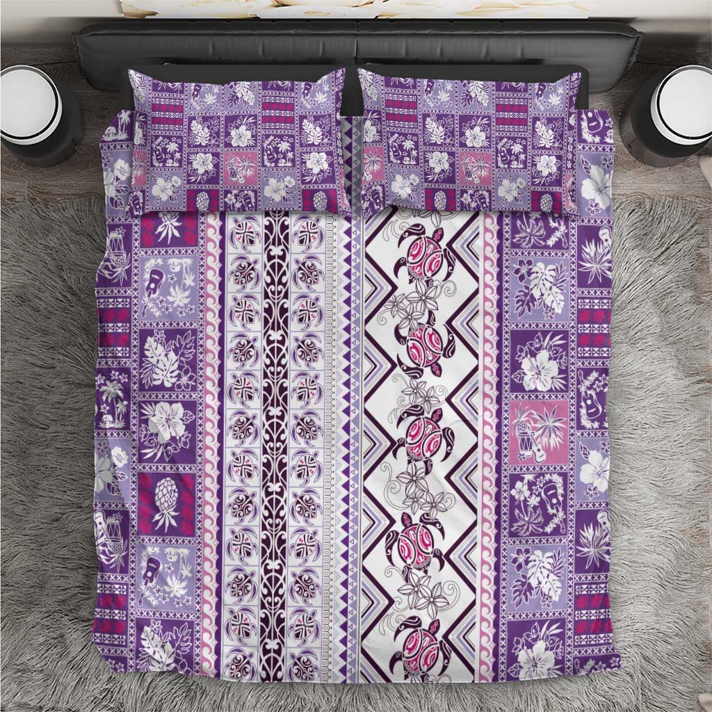Hawaii Makahiki Turtle Bedding Set Violet Tapa Pattern - Polynesian Pride