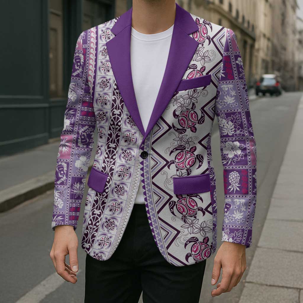 Hawaii Makahiki Turtle Blazer Violet Tapa Pattern - Polynesian Pride