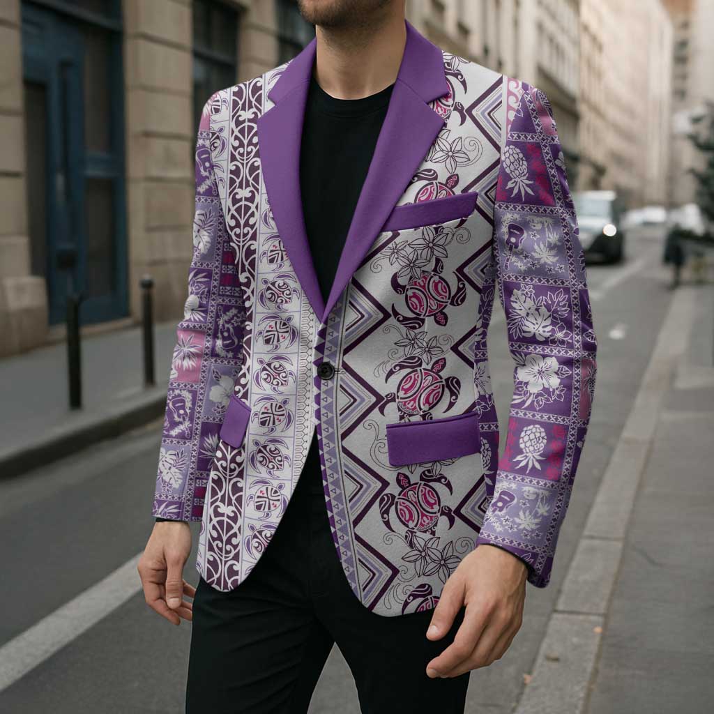 Hawaii Makahiki Turtle Blazer Violet Tapa Pattern - Polynesian Pride