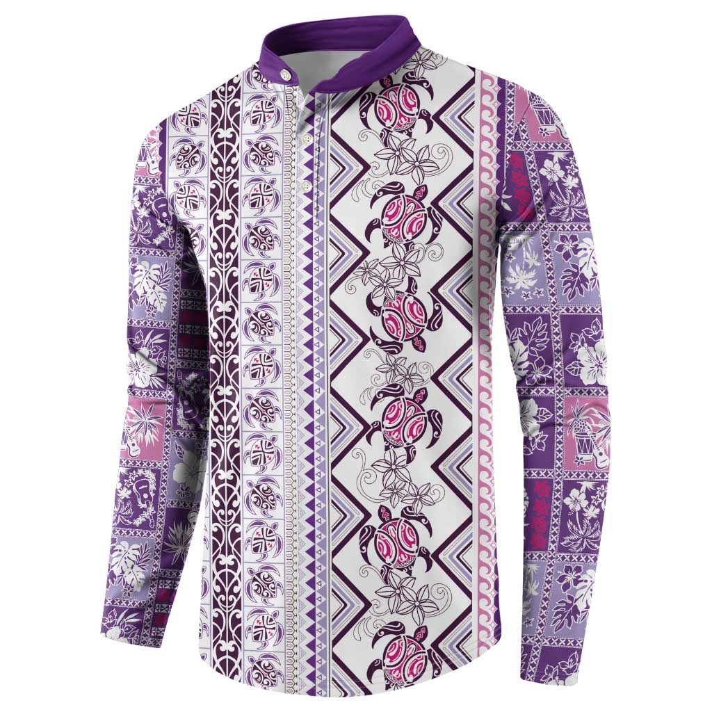 Hawaii Makahiki Turtle Button Sweatshirt Violet Tapa Pattern - Polynesian Pride