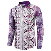 Hawaii Makahiki Turtle Button Sweatshirt Violet Tapa Pattern - Polynesian Pride