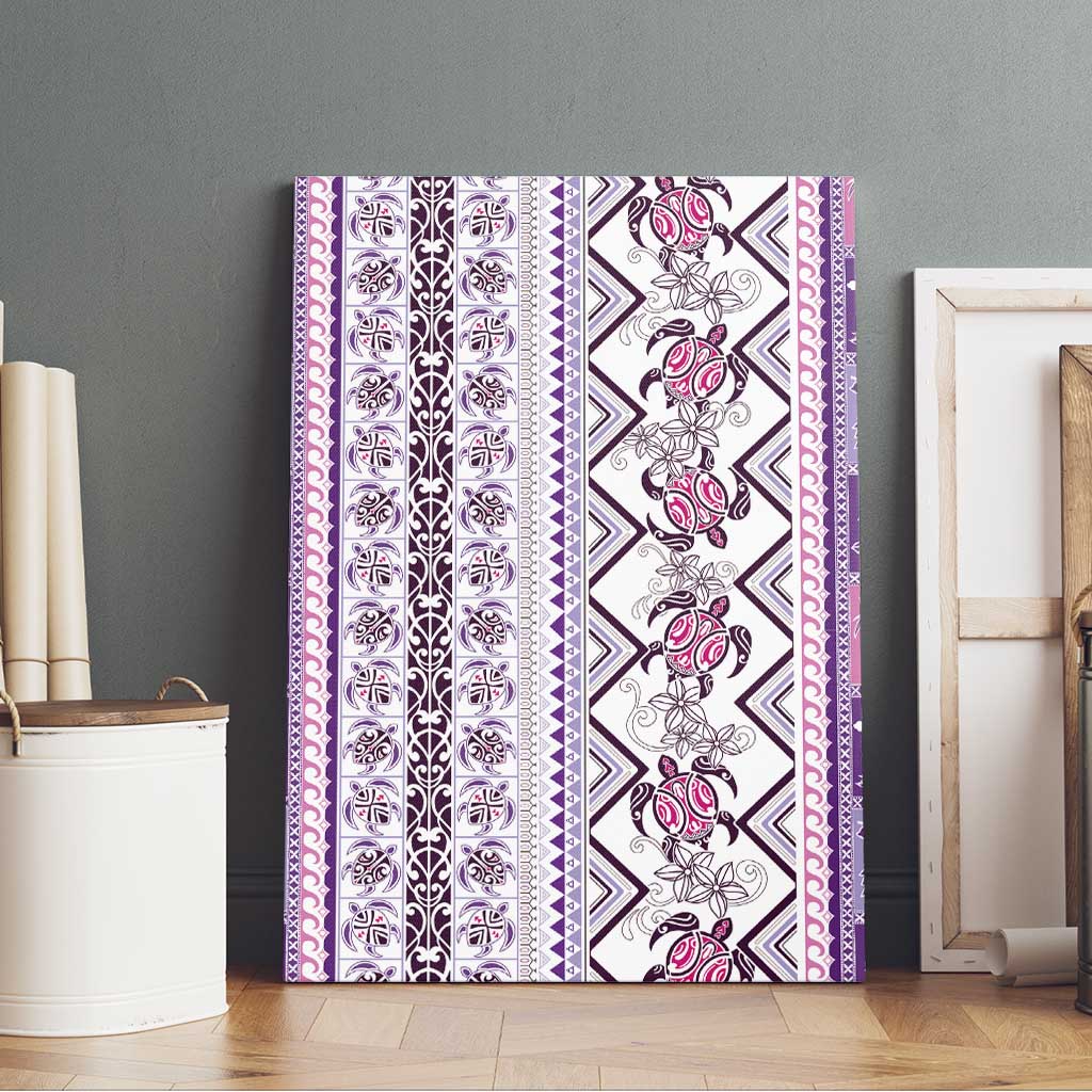 Hawaii Makahiki Turtle Canvas Wall Art Violet Tapa Pattern - Polynesian Pride