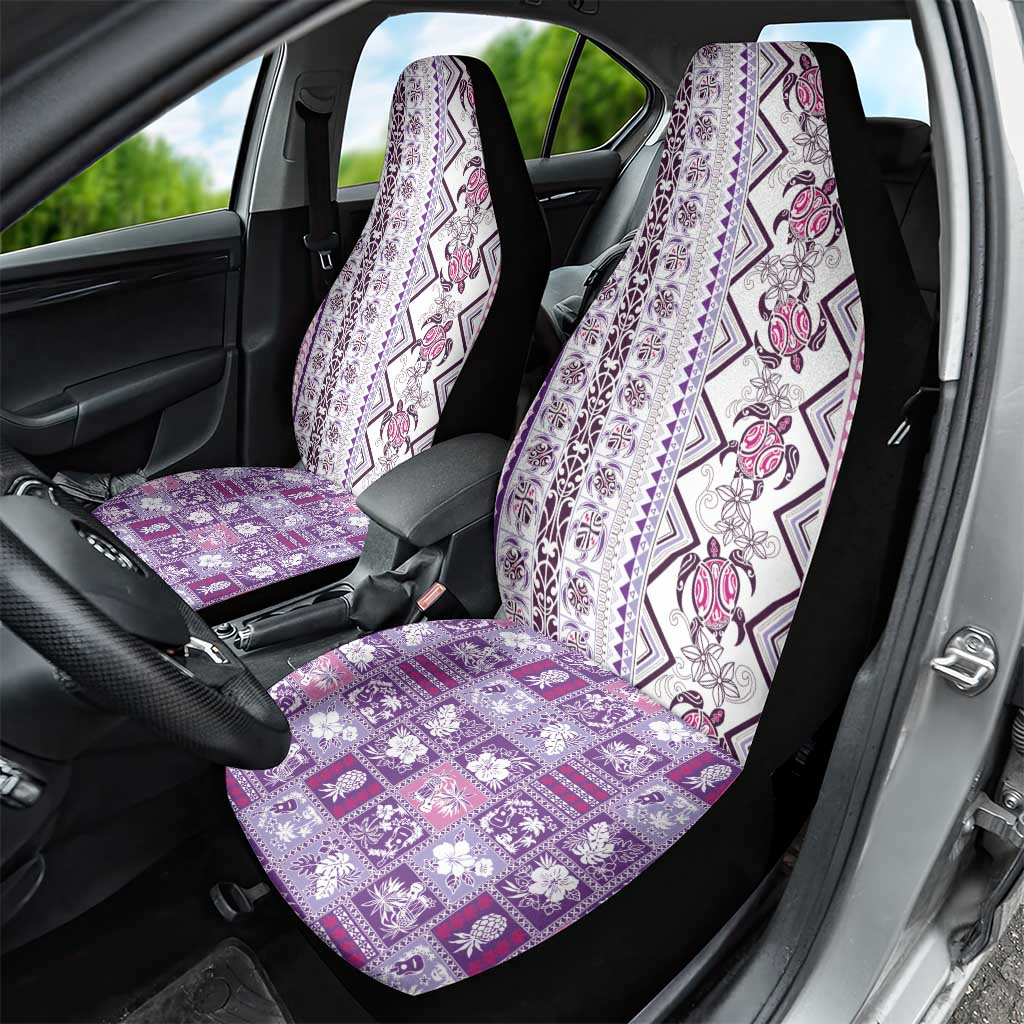 Hawaii Makahiki Turtle Car Seat Cover Violet Tapa Pattern - Polynesian Pride