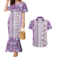 Hawaii Makahiki Turtle Couples Matching Mermaid Dress and Hawaiian Shirt Violet Tapa Pattern - Polynesian Pride