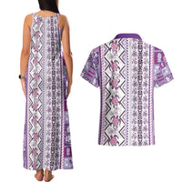 Hawaii Makahiki Turtle Couples Matching Tank Maxi Dress and Hawaiian Shirt Violet Tapa Pattern - Polynesian Pride
