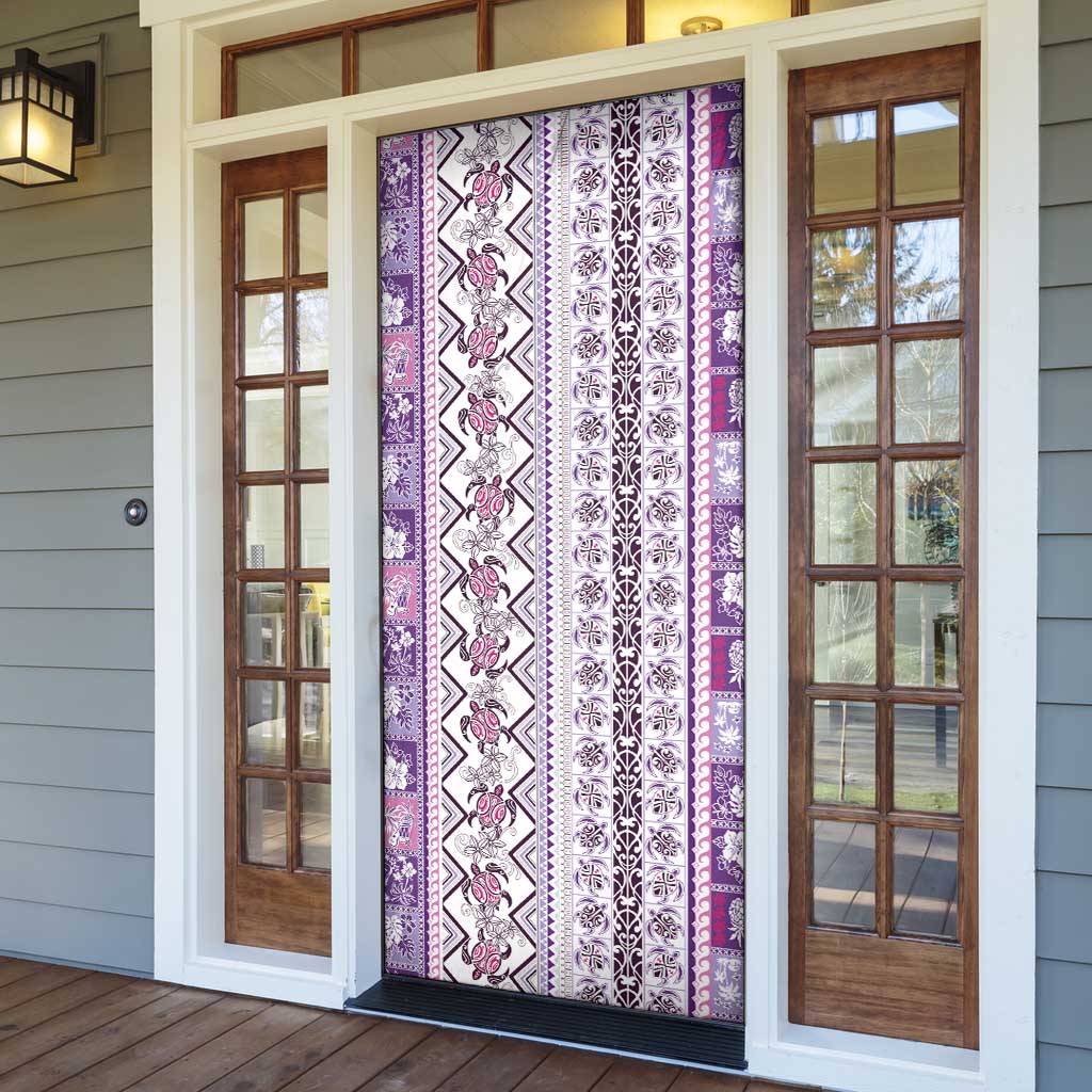 Hawaii Makahiki Turtle Door Cover Violet Tapa Pattern - Polynesian Pride