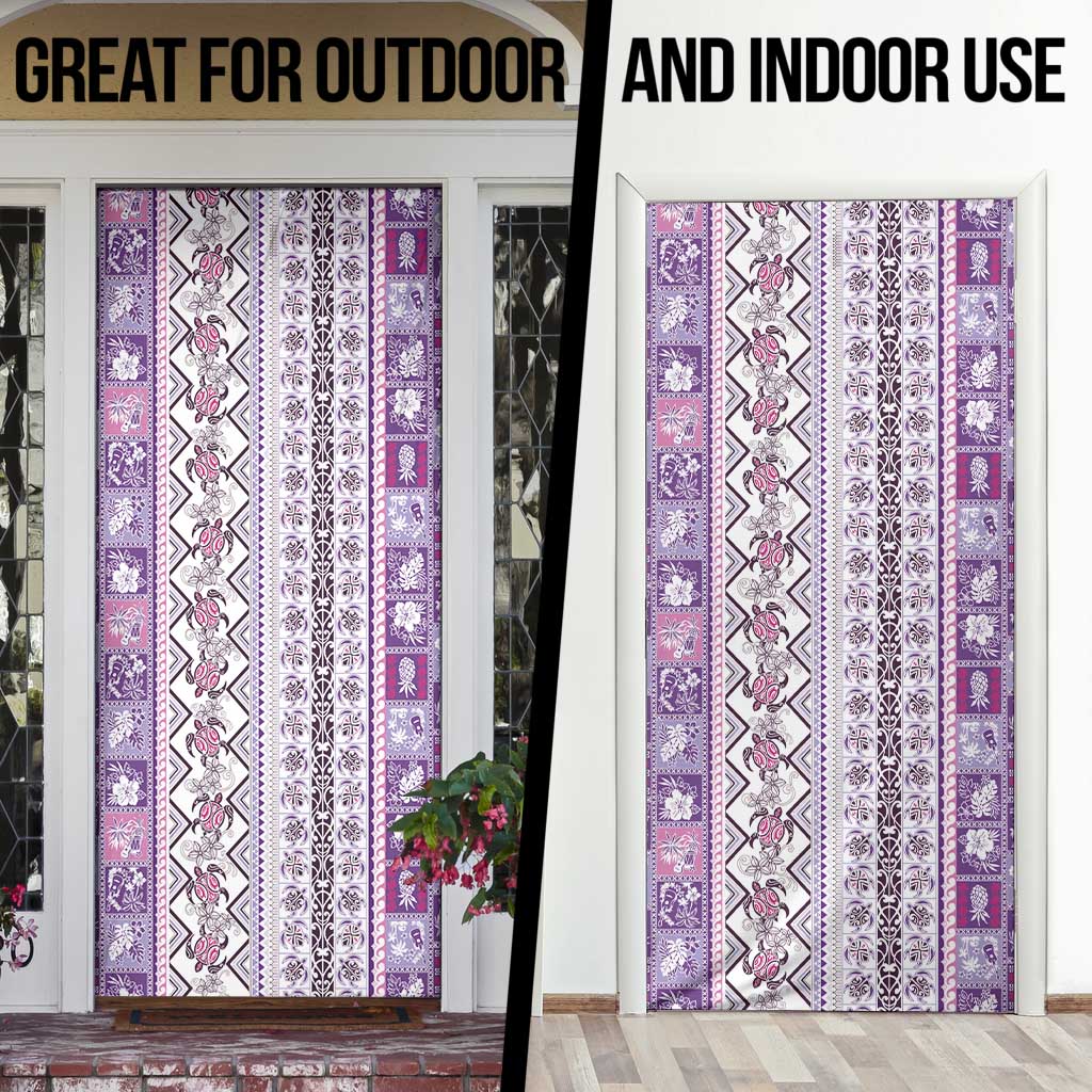 Hawaii Makahiki Turtle Door Cover Violet Tapa Pattern - Polynesian Pride