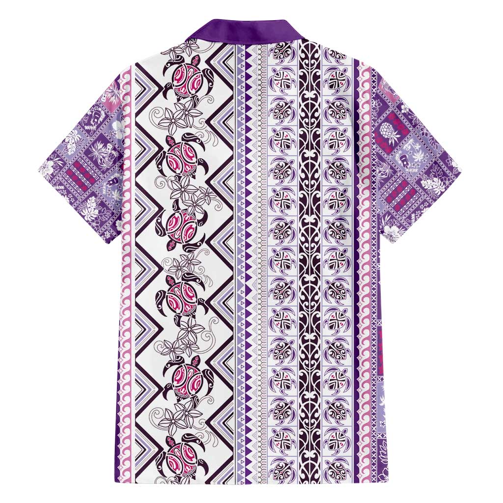 Hawaii Makahiki Turtle Family Matching Long Sleeve Bodycon Dress and Hawaiian Shirt Violet Tapa Pattern - Polynesian Pride