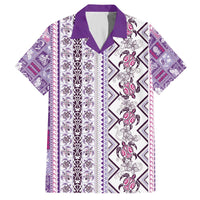 Hawaii Makahiki Turtle Family Matching Off The Shoulder Long Sleeve Dress and Hawaiian Shirt Violet Tapa Pattern - Polynesian Pride