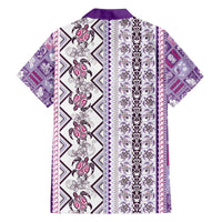 Hawaii Makahiki Turtle Family Matching Off The Shoulder Long Sleeve Dress and Hawaiian Shirt Violet Tapa Pattern - Polynesian Pride