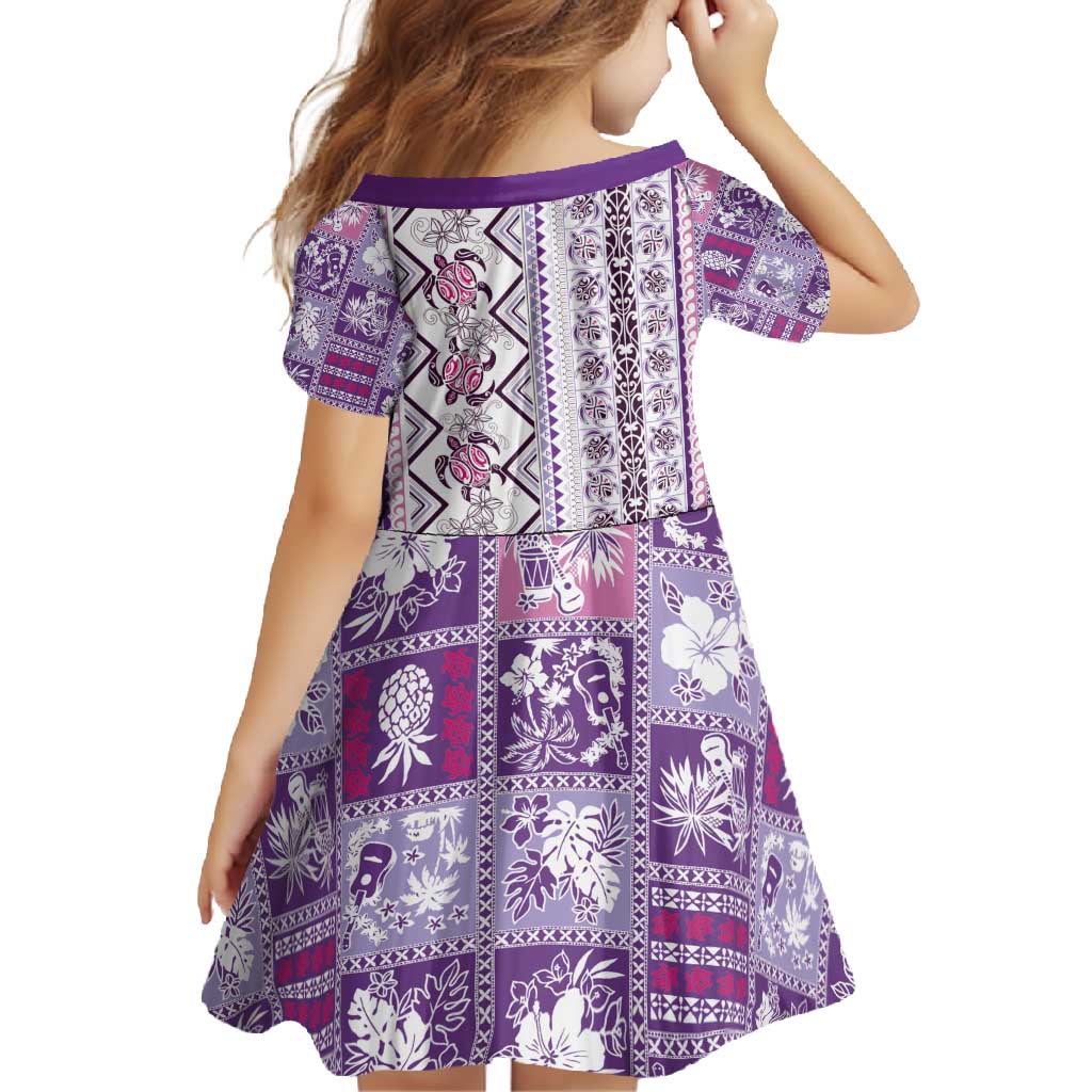 Hawaii Makahiki Turtle Family Matching Off Shoulder Maxi Dress and Hawaiian Shirt Violet Tapa Pattern - Polynesian Pride