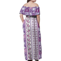 Hawaii Makahiki Turtle Family Matching Off Shoulder Maxi Dress and Hawaiian Shirt Violet Tapa Pattern - Polynesian Pride
