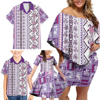 Hawaii Makahiki Turtle Family Matching Off Shoulder Short Dress and Hawaiian Shirt Violet Tapa Pattern - Polynesian Pride