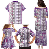 Hawaii Makahiki Turtle Family Matching Puletasi and Hawaiian Shirt Violet Tapa Pattern - Polynesian Pride