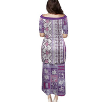 Hawaii Makahiki Turtle Family Matching Puletasi and Hawaiian Shirt Violet Tapa Pattern - Polynesian Pride