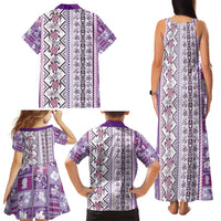 Hawaii Makahiki Turtle Family Matching Tank Maxi Dress and Hawaiian Shirt Violet Tapa Pattern - Polynesian Pride
