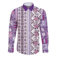 Hawaii Makahiki Turtle Family Matching Tank Maxi Dress and Hawaiian Shirt Violet Tapa Pattern - Polynesian Pride