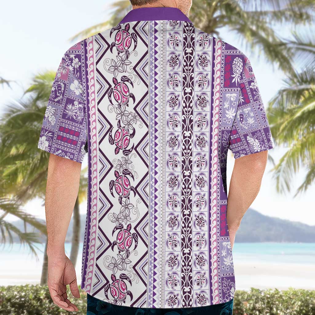 Hawaii Makahiki Turtle Hawaiian Shirt Violet Tapa Pattern - Polynesian Pride
