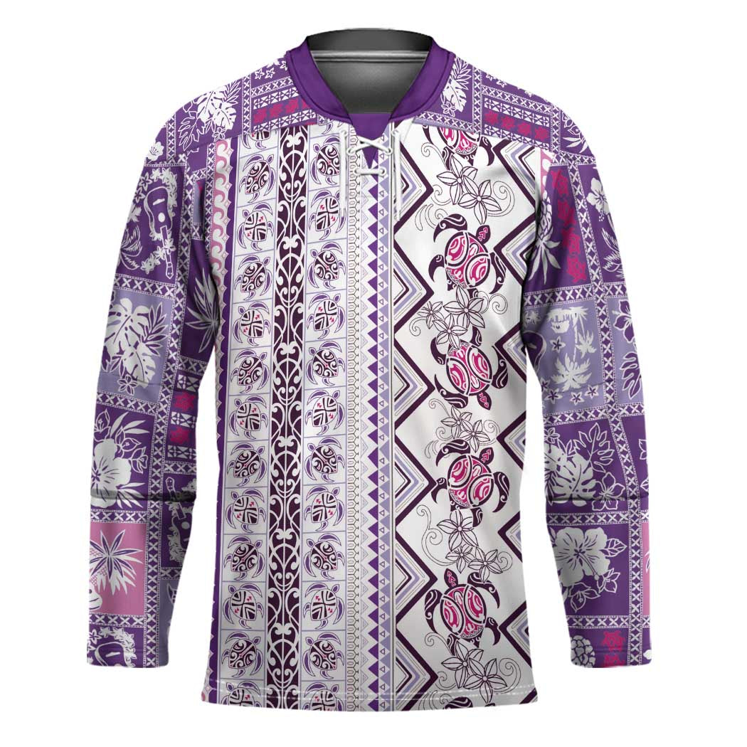 Hawaii Makahiki Turtle Hockey Jersey Violet Tapa Pattern LT05 Unisex Violet - Polynesian Pride