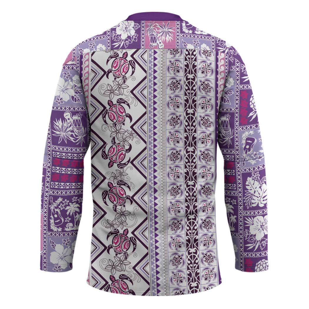 Hawaii Makahiki Turtle Hockey Jersey Violet Tapa Pattern - Polynesian Pride