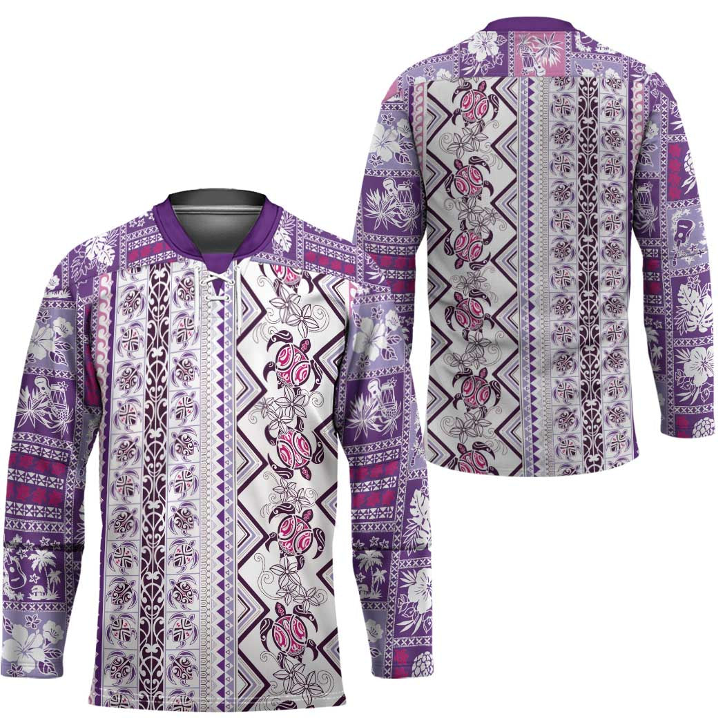 Hawaii Makahiki Turtle Hockey Jersey Violet Tapa Pattern - Polynesian Pride