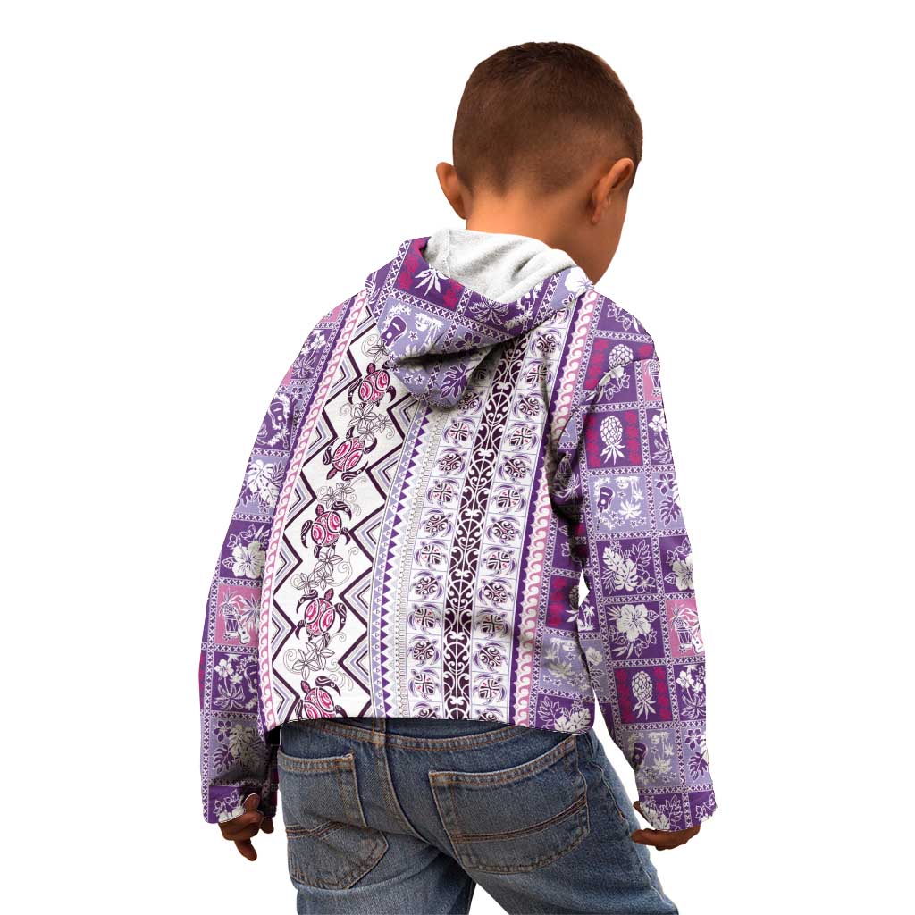 Hawaii Makahiki Turtle Kid Hoodie Violet Tapa Pattern - Polynesian Pride