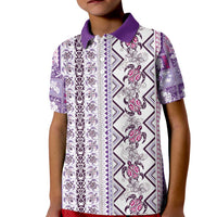 Hawaii Makahiki Turtle Kid Polo Shirt Violet Tapa Pattern - Polynesian Pride