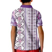 Hawaii Makahiki Turtle Kid Polo Shirt Violet Tapa Pattern - Polynesian Pride