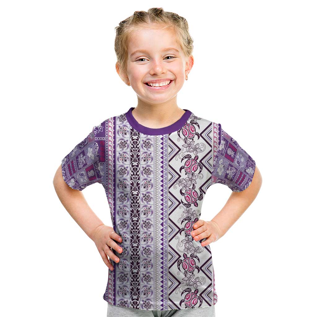 Hawaii Makahiki Turtle Kid T Shirt Violet Tapa Pattern - Polynesian Pride