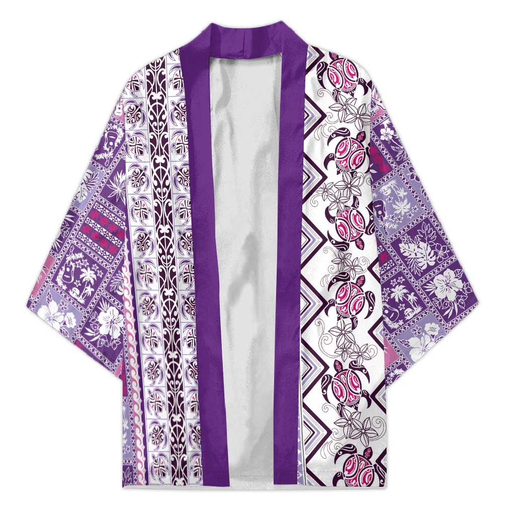 Hawaii Makahiki Turtle Kimono Violet Tapa Pattern - Polynesian Pride