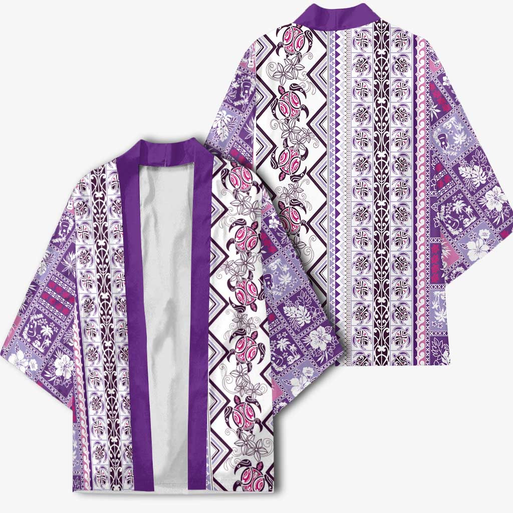 Hawaii Makahiki Turtle Kimono Violet Tapa Pattern - Polynesian Pride