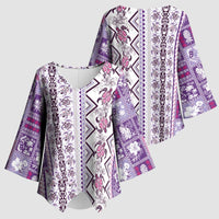 Hawaii Makahiki Turtle Kimono Sleeve Blouse Violet Tapa Pattern - Polynesian Pride