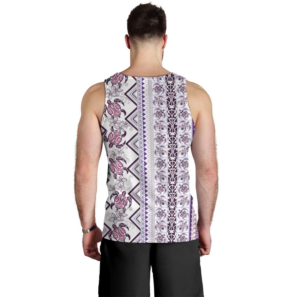 Hawaii Makahiki Turtle Men Tank Top Violet Tapa Pattern - Polynesian Pride