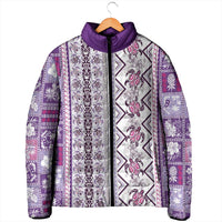 Hawaii Makahiki Turtle Padded Jacket Violet Tapa Pattern - Polynesian Pride