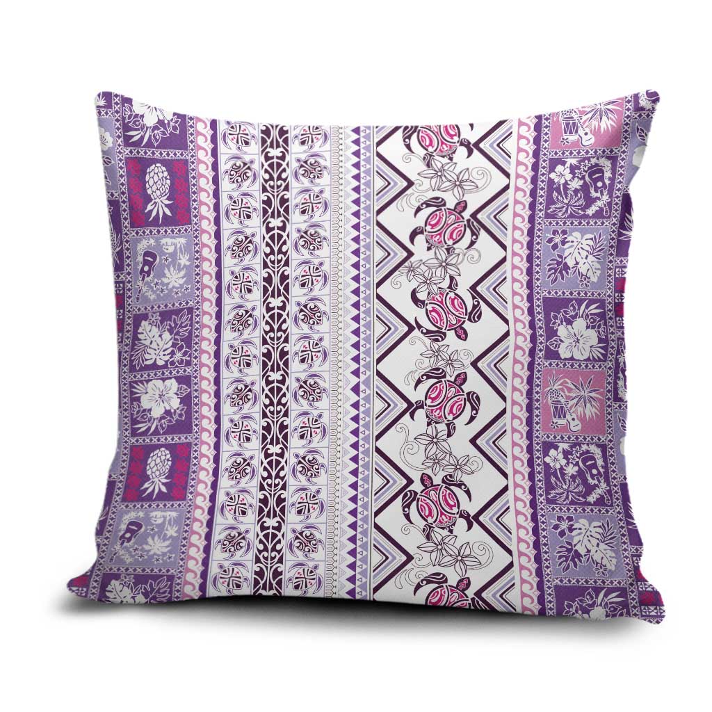 Hawaii Makahiki Turtle Pillow Cover Violet Tapa Pattern - Polynesian Pride