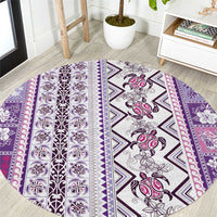 Hawaii Makahiki Turtle Round Carpet Violet Tapa Pattern - Polynesian Pride