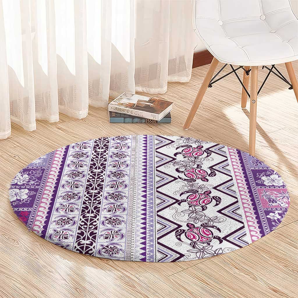 Hawaii Makahiki Turtle Round Carpet Violet Tapa Pattern - Polynesian Pride