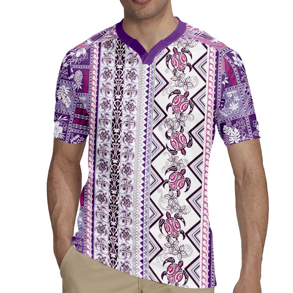 Hawaii Makahiki Turtle Rugby Jersey Violet Tapa Pattern - Polynesian Pride